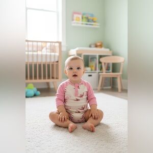Kate Quinn Bamboo Henley Long sleeve Bodysuit Birds & Hearts Size 12-18 months